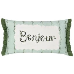 Furn Bonjour 100% Cotton Ruffle Cushion in Light Green - Size: 30 cm x 50 cm - thumbnail 1