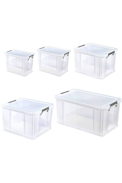 Whitefurze Allstore Plastic Storage Boxes with Lids & Silver Clamps Set in Clear - image 1
