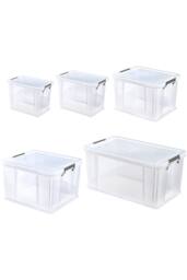 Whitefurze Allstore Plastic Storage Boxes with Lids & Silver Clamps Set in Clear - thumbnail 1