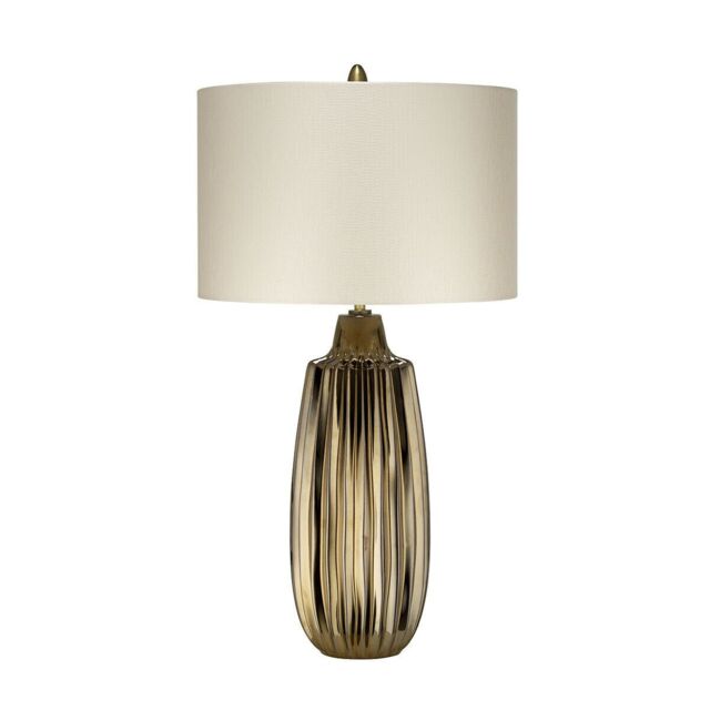 Loops Table Lamp Pearl Textured Satin Shade & Bronze Ceramic LED E27 60W d01989 - image 1