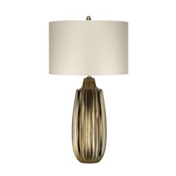 Loops Table Lamp Pearl Textured Satin Shade & Bronze Ceramic LED E27 60W d01989