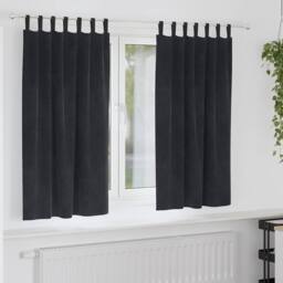 Berkfield Home Modern Blackout Curtains with Hanging Loops 2 pcs Black Velvet - thumbnail 2