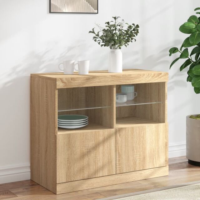 Berkfield Home Sideboard with LED Lights Sonoma Oak 81x37x67 cm in Brown - Size: 81 x 37 x 67 cm - image 1