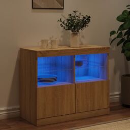 Berkfield Home Sideboard with LED Lights Sonoma Oak 81x37x67 cm in Brown - Size: 81 x 37 x 67 cm - thumbnail 4