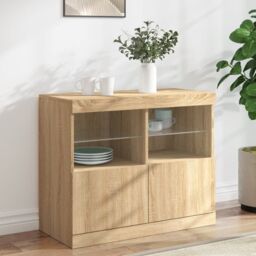 Berkfield Home Sideboard with LED Lights Sonoma Oak 81x37x67 cm in Brown - Size: 81 x 37 x 67 cm - thumbnail 1
