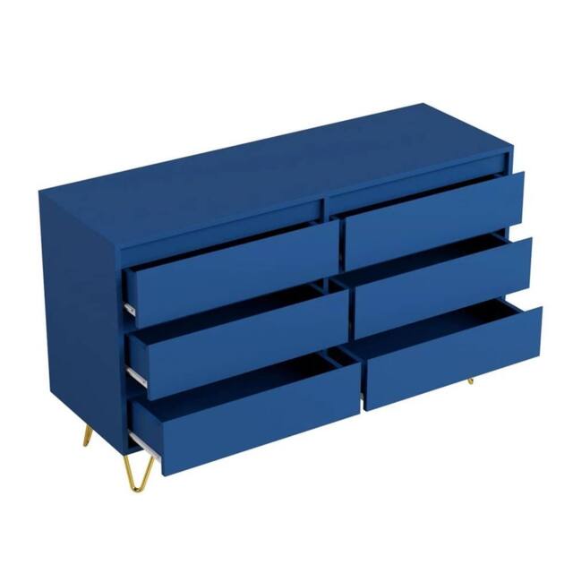 Nordara Navy Wide 6 Drawer Chest With Golden Legs Bedroom Storage Cabinet - Size: 120 cm x 80 cm - image 1