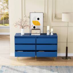Nordara Navy Wide 6 Drawer Chest With Golden Legs Bedroom Storage Cabinet - Size: 120 cm x 80 cm - thumbnail 5