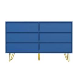 Nordara Navy Wide 6 Drawer Chest With Golden Legs Bedroom Storage Cabinet - Size: 120 cm x 80 cm - thumbnail 4