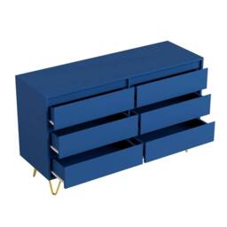 Nordara Navy Wide 6 Drawer Chest With Golden Legs Bedroom Storage Cabinet - Size: 120 cm x 80 cm