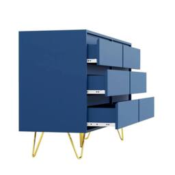 Nordara Navy Wide 6 Drawer Chest With Golden Legs Bedroom Storage Cabinet - Size: 120 cm x 80 cm - thumbnail 3