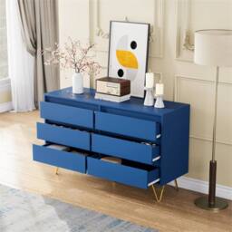 Nordara Navy Wide 6 Drawer Chest With Golden Legs Bedroom Storage Cabinet - Size: 120 cm x 80 cm - thumbnail 6