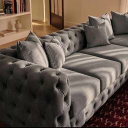 Sofaya Monaco Chesterfield 6 Seater Sofa Velvet Right Hand Corner Chaise in Grey - Size: 6 Person - thumbnail 2