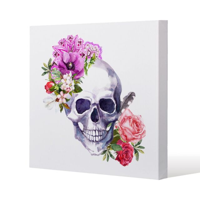 Benjamin Tate Design Human skull with flowers (Canvas Print) / 77 x 77 x 4cm in Natural - Size: 77 x 77 x 4 cm - image 1