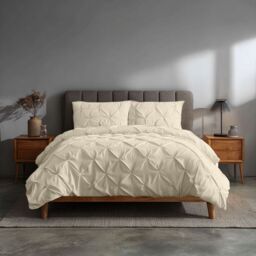 Snug City Pintuck Pinch Pleated Polycotton Duvet Cover & Pillowcase/s Set Bed Linen in Cream - Size: Single - thumbnail 1