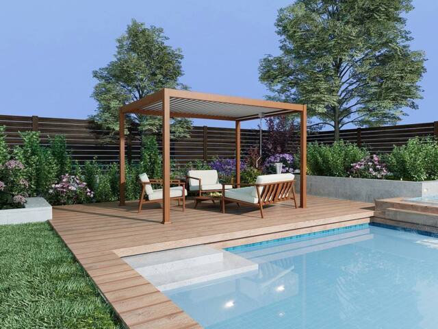 Vente-unique Freestanding Bioclimatic Aluminium Pergola With Adjustable Louvres in Walnut - image 1