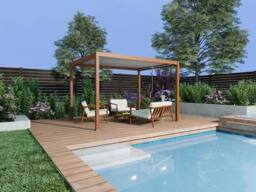 Vente-unique Freestanding Bioclimatic Aluminium Pergola With Adjustable Louvres in Walnut