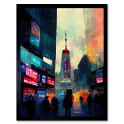 "Artery8 Wall Art Print Times Square New York Neon Street Art Framed in Black - Size: W12"" x H16""" - thumbnail 1