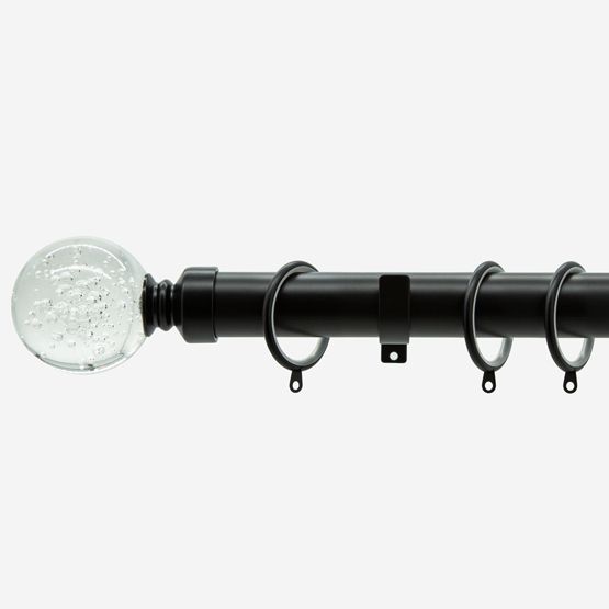 New Edge Blinds Matt Black 28mm Glass Bubbles Fixed Length Metal Curtain Pole in Jet Black - Size: 310 cm - image 1