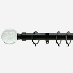 New Edge Blinds Matt Black 28mm Glass Bubbles Fixed Length Metal Curtain Pole in Jet Black - Size: 310 cm