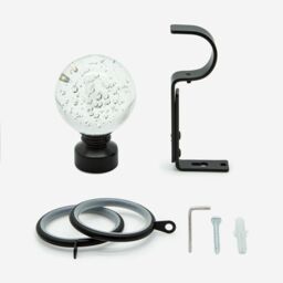 New Edge Blinds Matt Black 28mm Glass Bubbles Fixed Length Metal Curtain Pole in Jet Black - Size: 310 cm - thumbnail 3