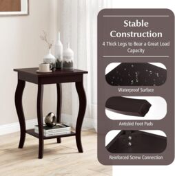 Gymax Set of 2 End Tables 2-Tier Accent Table Shelf with Elegant Curved Legs in Brown - thumbnail 6