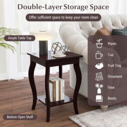 Gymax Set of 2 End Tables 2-Tier Accent Table Shelf with Elegant Curved Legs in Brown - thumbnail 4