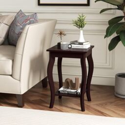 Gymax Set of 2 End Tables 2-Tier Accent Table Shelf with Elegant Curved Legs in Brown - thumbnail 2