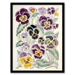 "Artery8 Floral Purple Yellow Pansies Wildflower Painting Framed Art Print - Size: W12"" x H16""" - thumbnail 1