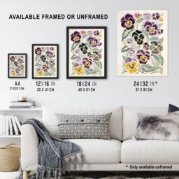 "Artery8 Floral Purple Yellow Pansies Wildflower Painting Framed Art Print - Size: W12"" x H16""" - thumbnail 3