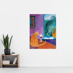 "Artery8 Wall Art Print Ginger Tabby Cat Wine Plant Lover Quiet Afternoon Poster in Purple - Size: W18"" x H24""" - thumbnail 4