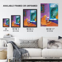 "Artery8 Wall Art Print Ginger Tabby Cat Wine Plant Lover Quiet Afternoon Poster in Purple - Size: W18"" x H24""" - thumbnail 3
