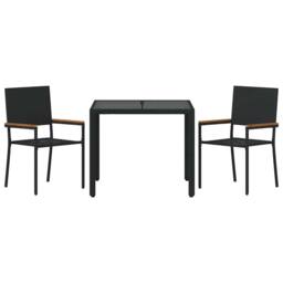 Berkfield Home Beautiful 3 Piece Garden Dining Set Black Poly Rattan - thumbnail 7