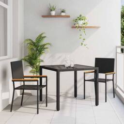 Berkfield Home Beautiful 3 Piece Garden Dining Set Black Poly Rattan - thumbnail 2