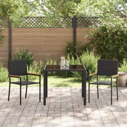 Berkfield Home Beautiful 3 Piece Garden Dining Set Black Poly Rattan - thumbnail 4