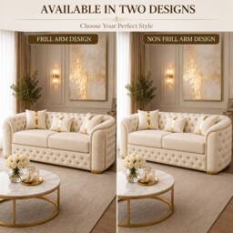 Stratus Interiors Ambassador Sofa Chesterfield Toronto Gold Trim Plush Velvet - Frills in Cream - Size: 2 Seater - thumbnail 3
