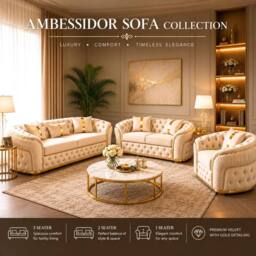 Stratus Interiors Ambassador Sofa Chesterfield Toronto Gold Trim Plush Velvet - Frills in Cream - Size: 2 Seater - thumbnail 6
