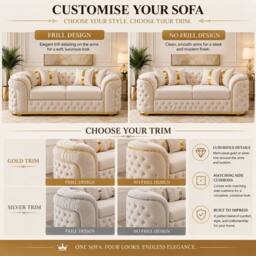 Stratus Interiors Ambassador Sofa Chesterfield Toronto Gold Trim Plush Velvet - Frills in Cream - Size: 2 Seater - thumbnail 4