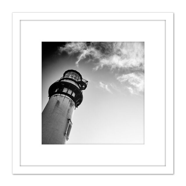Artery8 Lightshouse Cloudy Sky Black White Photo 8X8 Inch Square Wooden Framed Wall Art Print Picture with Mount - image 1