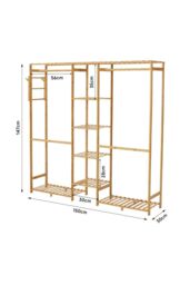 H&O Direct Wooden Clothes Rack with Storage Shelf & Side Hooks in Brown - thumbnail 6