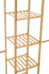 H&O Direct Wooden Clothes Rack with Storage Shelf & Side Hooks in Brown - thumbnail 3