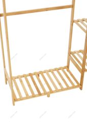 H&O Direct Wooden Clothes Rack with Storage Shelf & Side Hooks in Brown - thumbnail 4