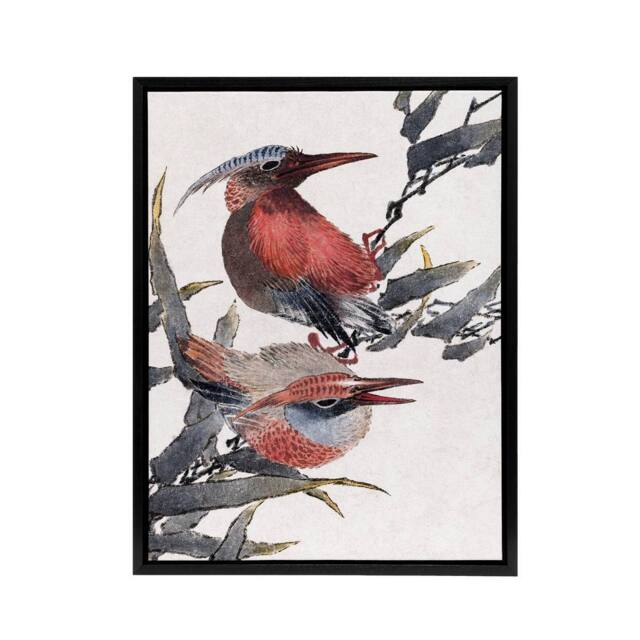 "Artery8 Album of Sketches Birds 1841 Framed Canvas Wall Art Print Hokusai in Red - Size: W12"" x H16""" - image 1