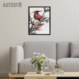 "Artery8 Album of Sketches Birds 1841 Framed Canvas Wall Art Print Hokusai in Red - Size: W12"" x H16""" - thumbnail 3