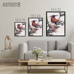 "Artery8 Album of Sketches Birds 1841 Framed Canvas Wall Art Print Hokusai in Red - Size: W12"" x H16""" - thumbnail 4