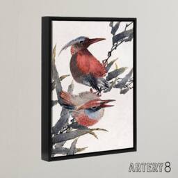 "Artery8 Album of Sketches Birds 1841 Framed Canvas Wall Art Print Hokusai in Red - Size: W12"" x H16""" - thumbnail 2