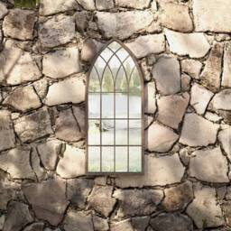 Berkfield Home Decorative Garden Mirror Sand 70x30 cm Iron for Outdoor Use in Cream - thumbnail 2