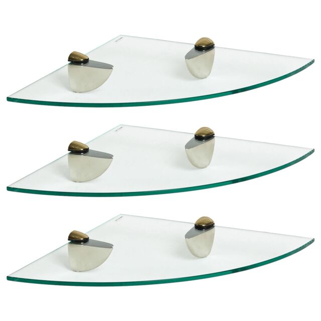 Harbour Housewares 3x Floating Glass Corner Shelves - 30cm Bathroom Storage Display Unit in Gold - image 1
