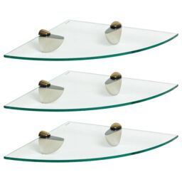Harbour Housewares 3x Floating Glass Corner Shelves - 30cm Bathroom Storage Display Unit in Gold - thumbnail 1