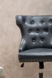 Orsina Black Leather‑Effect Office Chair, Tufted Wingback Seat with Studded Trim, Height‑Adjustable Swivel Chair - thumbnail 4