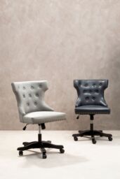 Orsina Black Leather‑Effect Office Chair, Tufted Wingback Seat with Studded Trim, Height‑Adjustable Swivel Chair - thumbnail 5